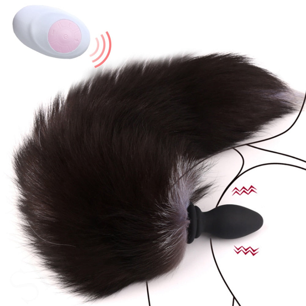 10-frequency Remote Control Anal Plug Vibrator with Fox Tail Silicone Butt Plug Adult Game Prostate Massager Sex Toy for Couples