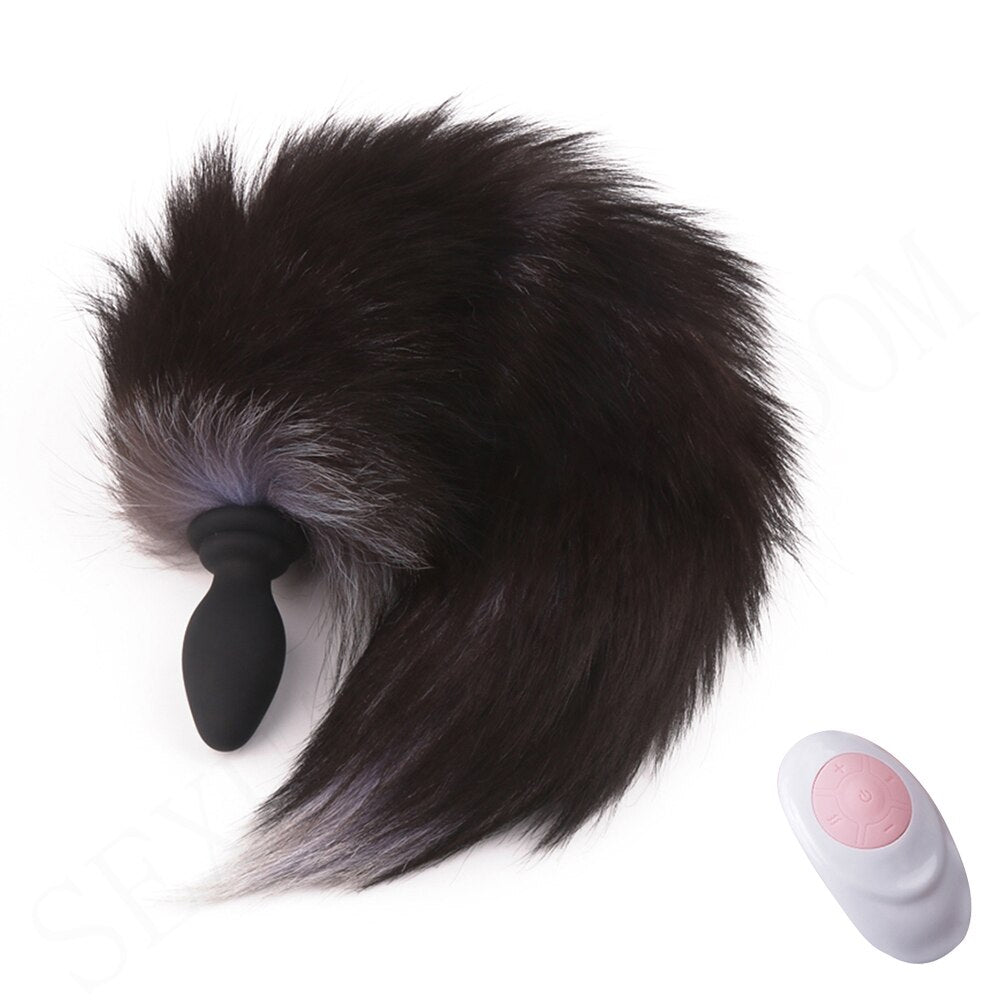 10-frequency Remote Control Anal Plug Vibrator with Fox Tail Silicone Butt Plug Adult Game Prostate Massager Sex Toy for Couples