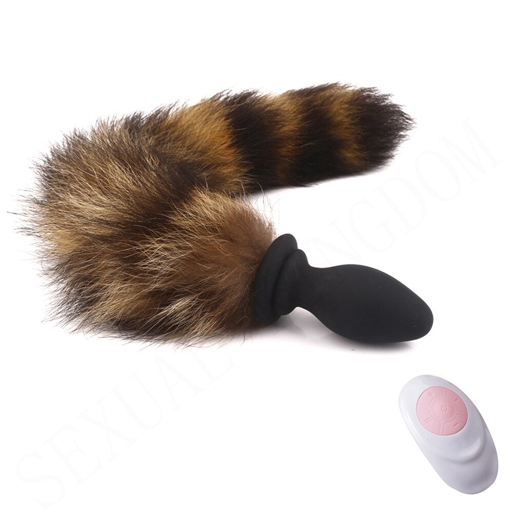 10-frequency Remote Control Anal Plug Vibrator with Fox Tail Silicone Butt Plug Adult Game Prostate Massager Sex Toy for Couples