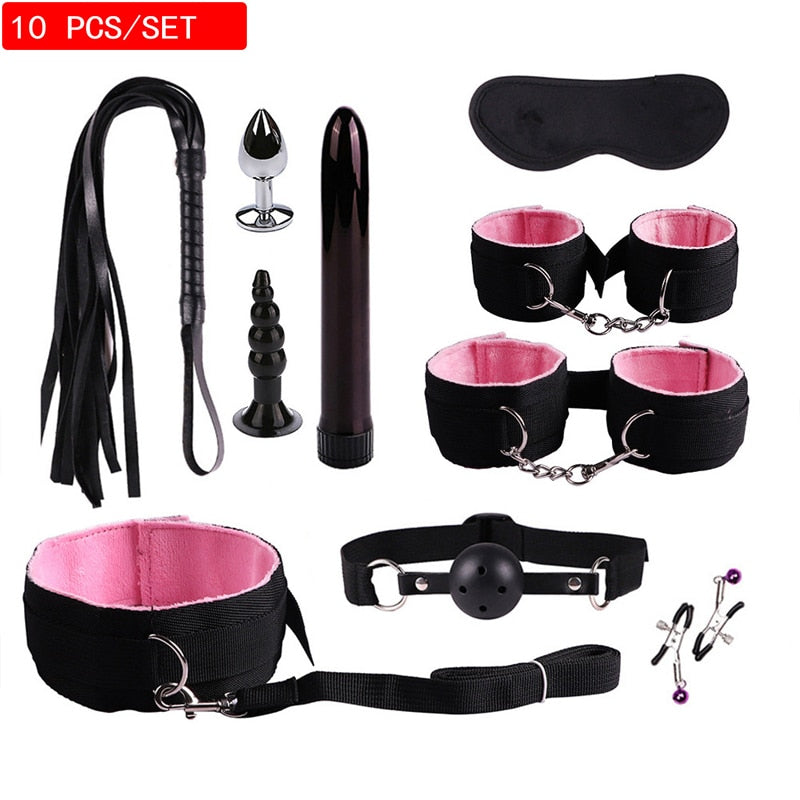 11PCS Set Leather Sex Toys for Adult Game Erotic BDSM Sex Kits Bondage Handcuffs Sex Game Whip Gag SM Bdsm Toys Nipple Clamps