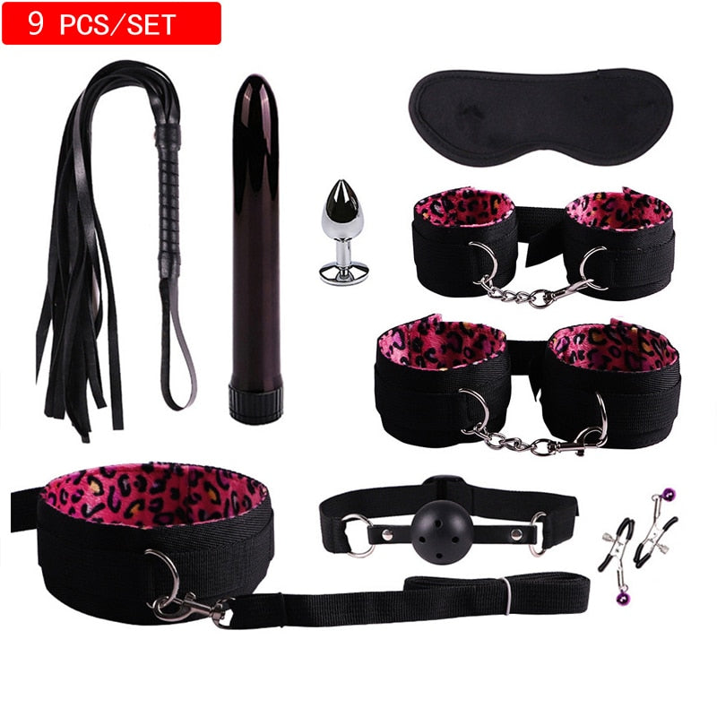 11PCS Set Leather Sex Toys for Adult Game Erotic BDSM Sex Kits Bondage Handcuffs Sex Game Whip Gag SM Bdsm Toys Nipple Clamps