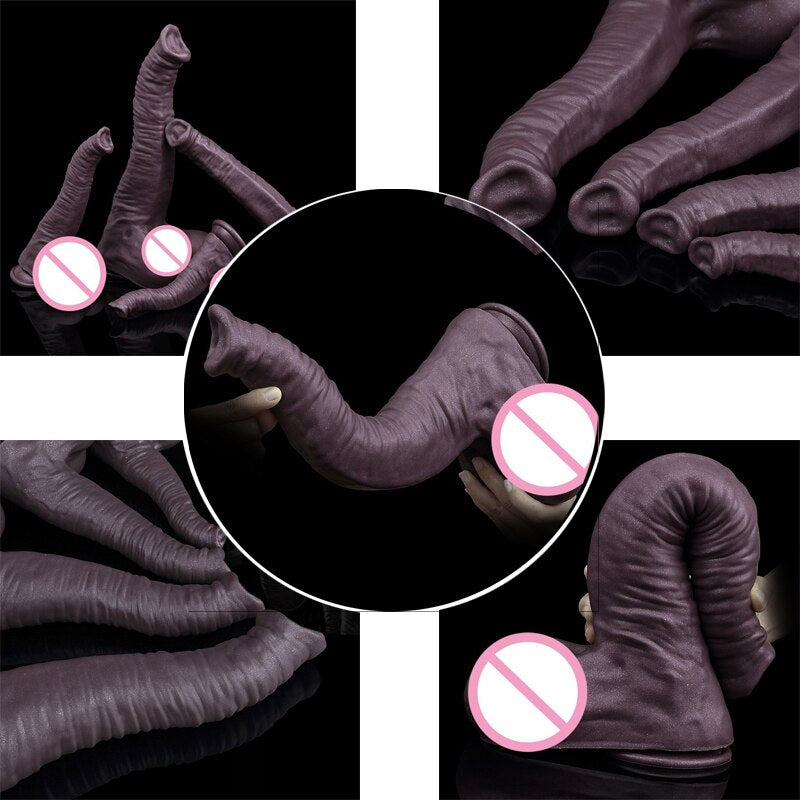 12in Realistic Elephant Shape Soft Silicone Dildo Big Penis Double Suction Self-stimulation Masturbation Lesbian Anal Sex Toy