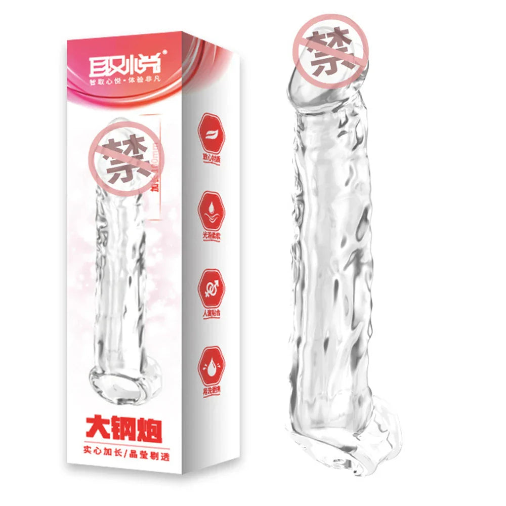 25CM Large Penis Extension Sleeve Reusable Soft and Stretchable Delayed Ejaculation Condoms Male Dildo Extender Male Sex Toys