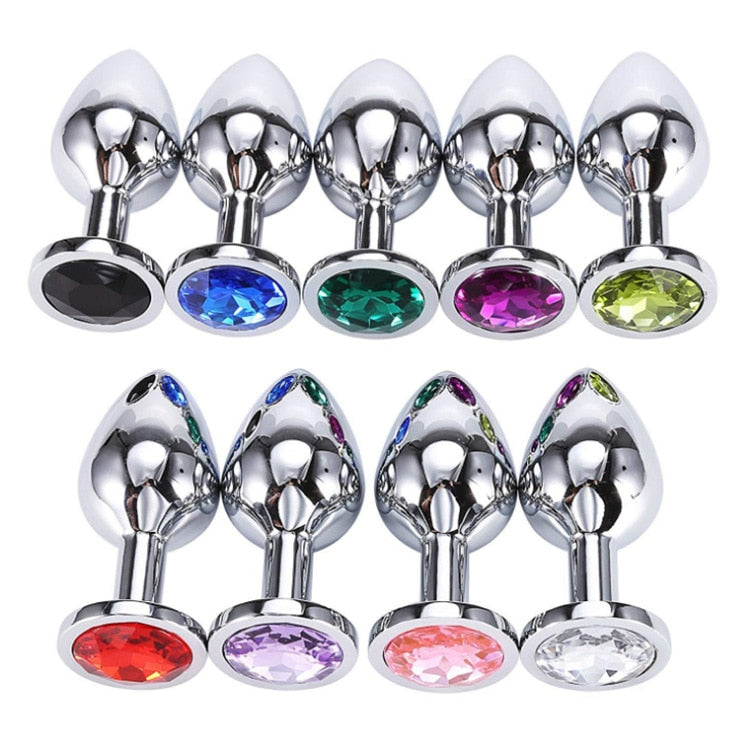 3 Different Size S/M/L Metal Anal Plug with Crystal Jewelry Smooth Prostate Massage Butt Silicone Plug Anal Sex Toys for Woman