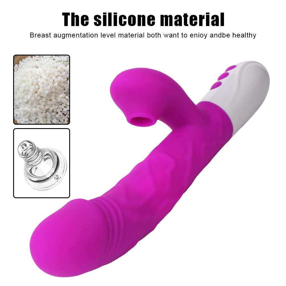 3 In 1 Heating Rabbit Vibrator Telescopic Rotating Dildo Clitoris Sucking Vagina G Spot Stimulate Vibrators Sex Toys for Women