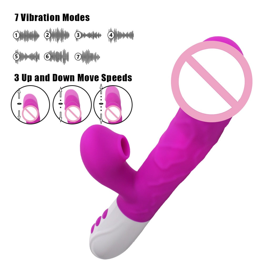 3 In 1 Heating Rabbit Vibrator Telescopic Rotating Dildo Clitoris Sucking Vagina G Spot Stimulate Vibrators Sex Toys for Women