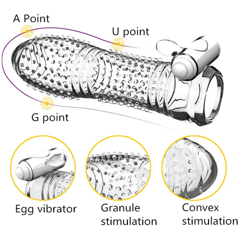 3 Types Condoms Granule Thread Wavy Line Delay Enlargement Penis Sleeve Egg Vibrator Reusable Condom Adult Sex Toys for Men