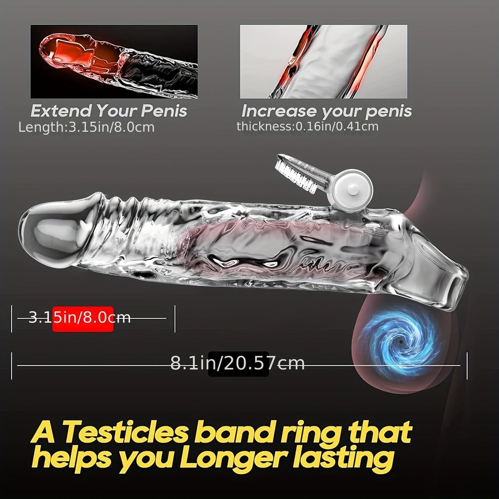 Penis Extender Sleeve Cock Sleeve with Vibrators glan clit stimulator. Penis Enlarger Vibrating Penis Sleeve Cock Ring with 10 Vibration Modes Remote Control