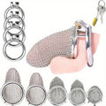 Stainless Steel Penis Cage. Mesh Penis Cage with 4 Rooster Rings Male Chastity Device Set. Restraint Penis Chastity Belt Rooster Cage. Adult Bondage Game Sex Toys (XXL. Round Ring 55mm)