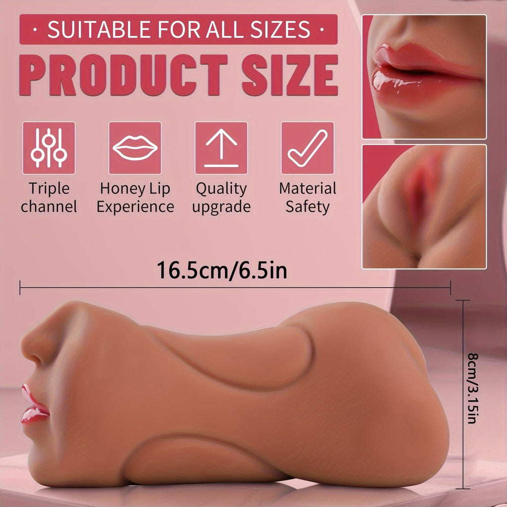 3-in-1 Realistic Male Masturbator - Oral. Vaginal & Anal Pocket Pussy Sex Toy for Men with 3D Textured Channels. Ultra-Soft TPE Material. Waterproof Adult Pleasure Accessory