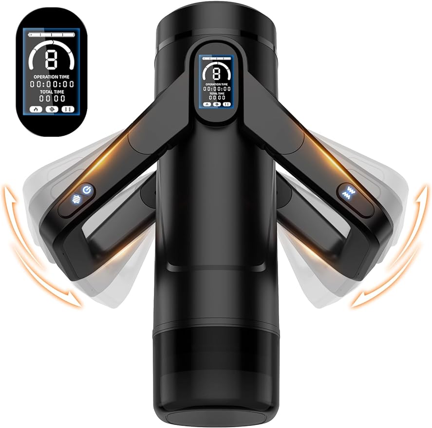 Automatic Male Masturbator Sex Toys for Men - Male Sex Toy with 9 Thrusting & 9 Scrotal Vibrations & Wing Handle Design with LCD Display Penis Pump. Pocket Pussy Sex Machine. Adult Sex Toys & Games