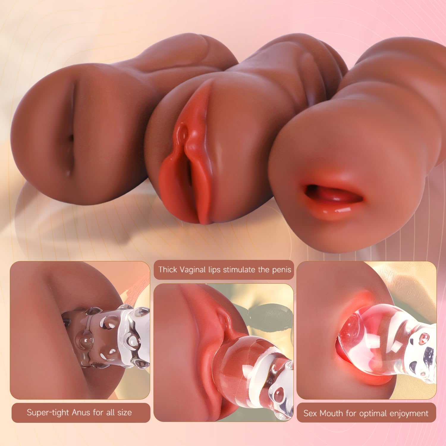 Sex Toys Male Pocket Pussies Sex Toy - Trio Pack of 3 Mouth Sex Doll. Vagina Blowjob Male Masturbator. Anal Flesh Light. Silicone Stroker for Mens Pleasure. Consoladores Sex Toys for Men