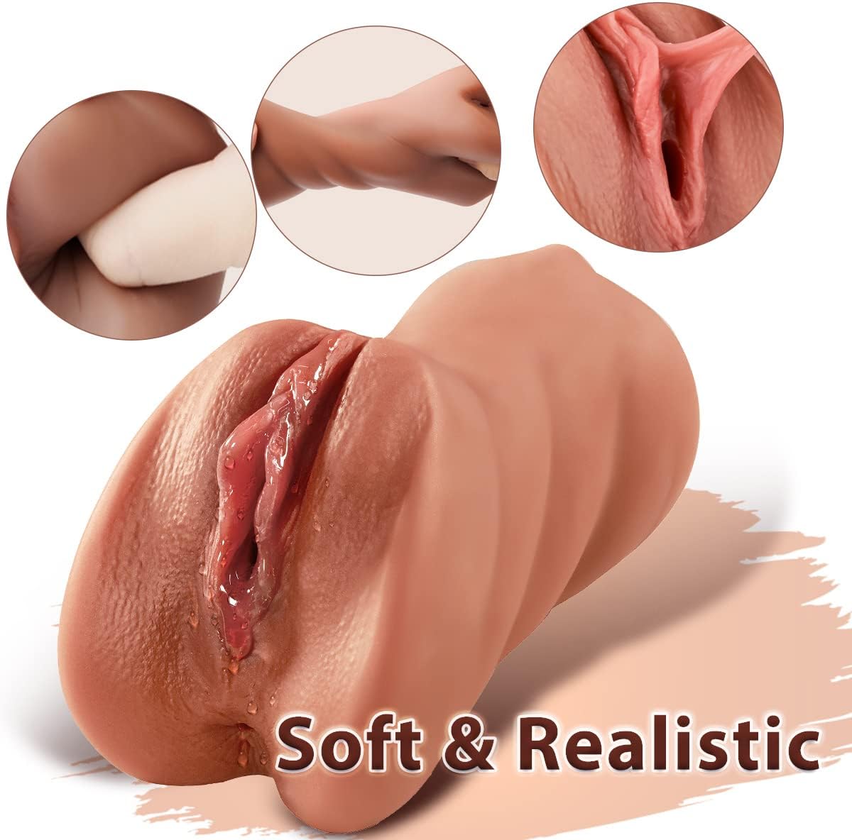 3 in 1 Pocket Pussy Male Masturbators with Lifelike Face. Sex Doll with Realistic Textured Mouth Vagina and Tight Anus. Masturbator Deep Throat Oral Adult Sex Toys for Men Masturbation (Brown)