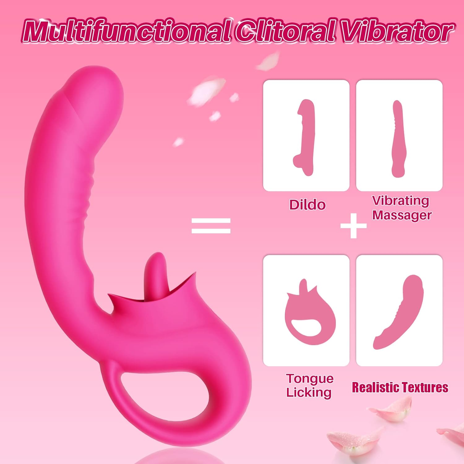Clitoral G Spot Vibrator. Realistic Clitoralis Stimulator for Women with 10 Licking & Vibrating Modes. Strapless Strap-On Dildo for Multiple Stimulation. Adult Sex Toys