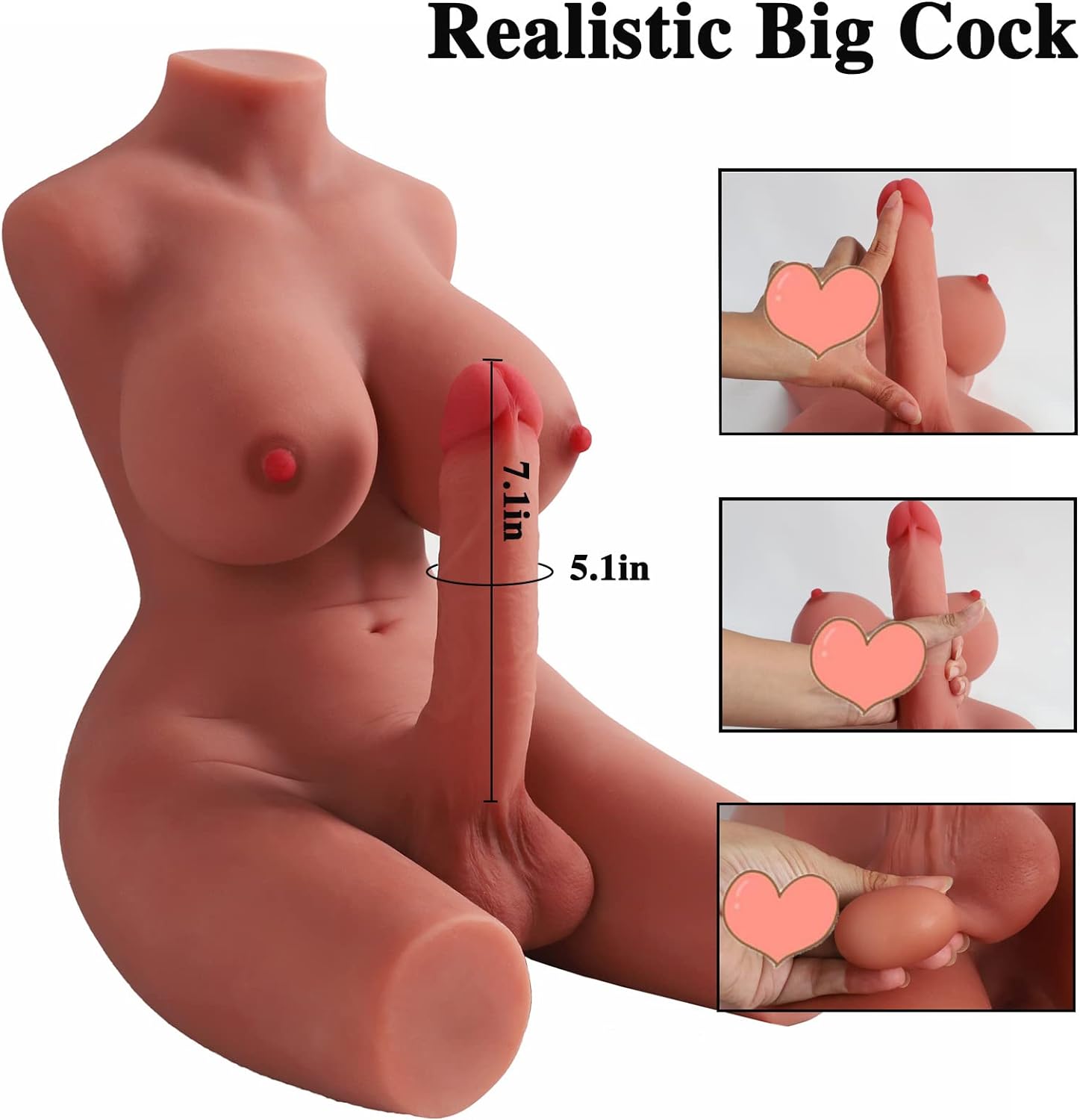 Sex Doll Shemale Torso with Realistic Dildo Breasts and Anal Sex. Transsexual Sex Doll Adult Love Doll for Men Women Couple Unisex Wheat