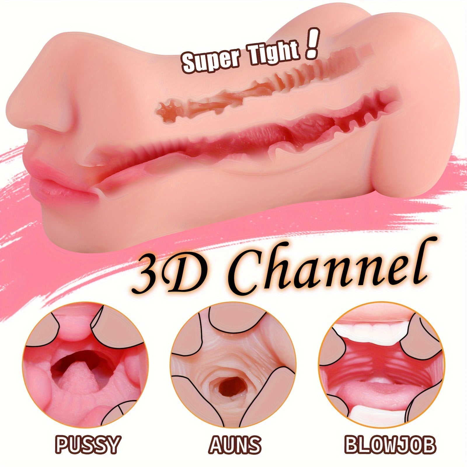 3 In 1 Pocket Pussy Male Masturbator. Double-Ended Stroker With Vagina Anus & Mouth. 3D Realistic Textured Deepthroat Blowjob Toy For Men Masturbation. Male Sex Toys With Storage Bag