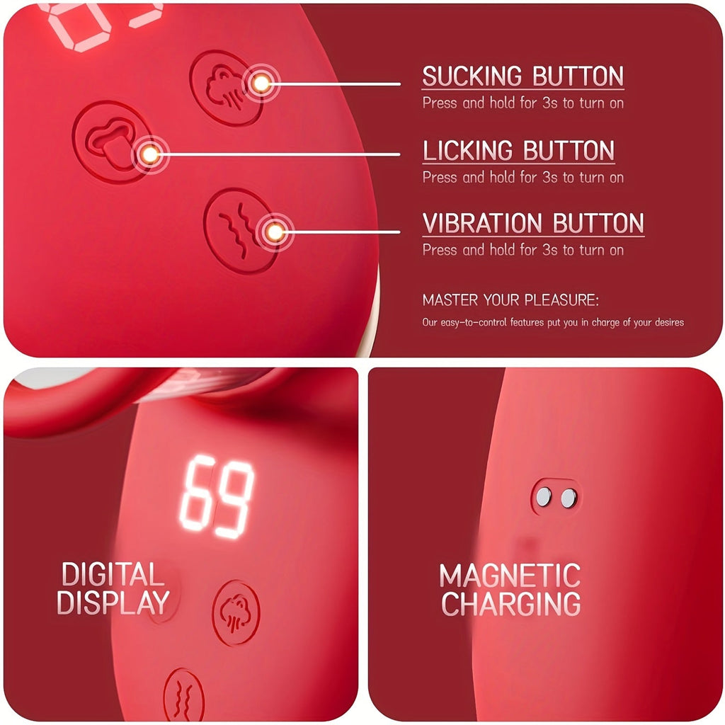 Rose Massager 9 Frequency Vibration. 9 Frequency Tongue Licking. 3 Frequency Sucking. Adult Female Masturbation Sex Toy