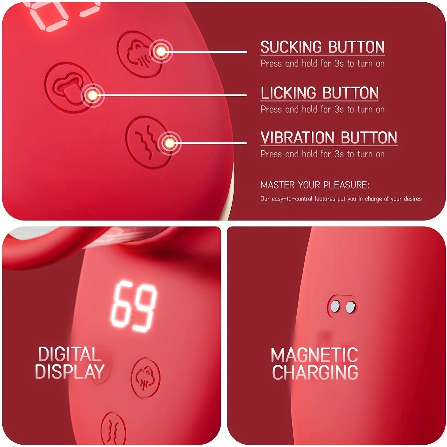 Rose Massager 9 Frequency Vibration. 9 Frequency Tongue Licking. 3 Frequency Sucking. Adult Female Masturbation Sex Toy