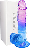 Realistic Dildo Clear Silicone 7.8 Red-Purple Gradient Adult Sex G-spot Dildo with Strong Suction Cup for Women Hand Free Play Flexible Soft Penis Dong. Toys for Vaginal and Anal Stimulation