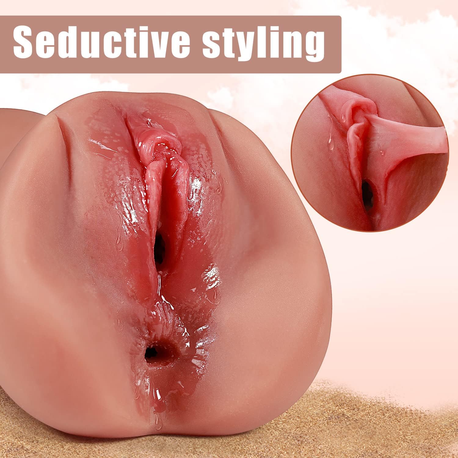 2 in 1 Male Masturbators with 3D Realistic Textured Pocket Pussy and Tight Anus Sex Stroker.Sex toys Adult Toy.Men's Blowjob Anal Play