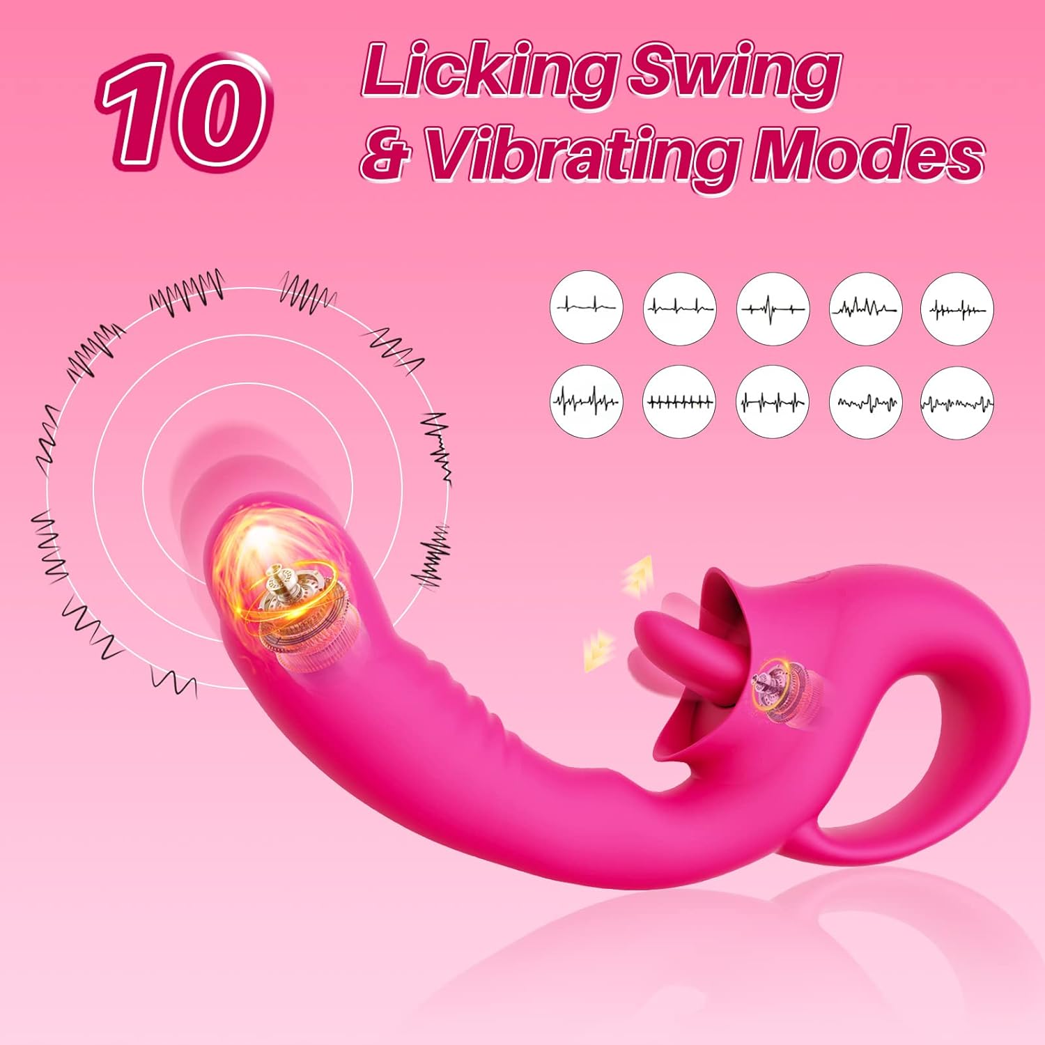 Clitoral G Spot Vibrator. Realistic Clitoralis Stimulator for Women with 10 Licking & Vibrating Modes. Strapless Strap-On Dildo for Multiple Stimulation. Adult Sex Toys