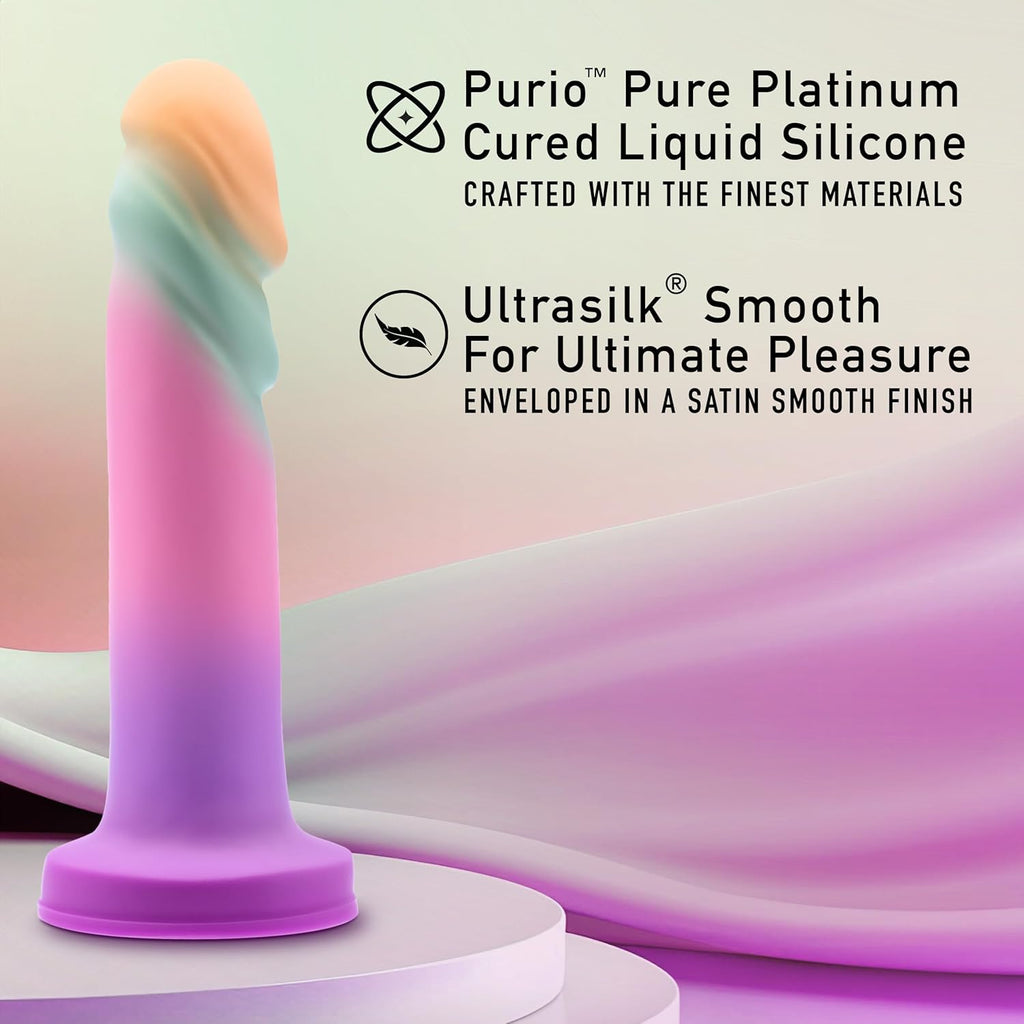 Blush Avant Sunrise Gaze Dildo ขนาด 7.5 นิ้ว – ผลิตด้วยมือจาก Purio® Liquid Silicone หุ้มด้วย UltraSilk® ผิวเรียบลื่นเหมือนผ้าซาติน – ฐานดูดสุญญากาศและใช้กับสายรัดได้ – Sherbet