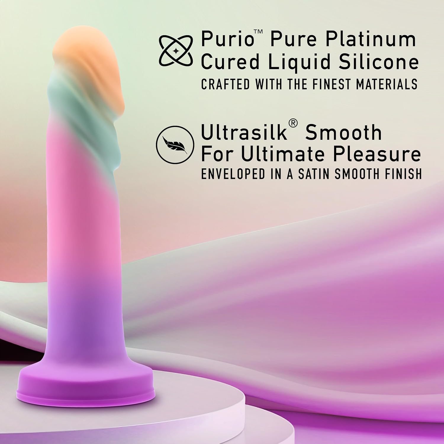 Blush Avant Sunrise Gaze Dildo ขนาด 7.5 นิ้ว – ผลิตด้วยมือจาก Purio® Liquid Silicone หุ้มด้วย UltraSilk® ผิวเรียบลื่นเหมือนผ้าซาติน – ฐานดูดสุญญากาศและใช้กับสายรัดได้ – Sherbet