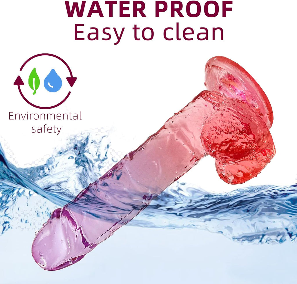 Realistic Dildo Clear Silicone 7.8 Red-Purple Gradient Adult Sex G-spot Dildo with Strong Suction Cup for Women Hand Free Play Flexible Soft Penis Dong. Toys for Vaginal and Anal Stimulation