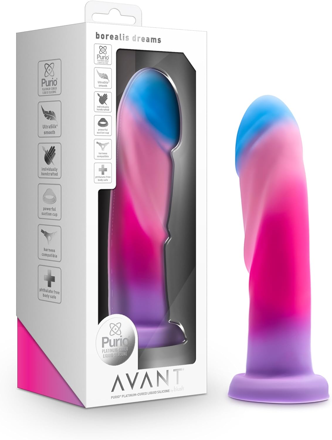 Blush Avant Sunrise Gaze Dildo ขนาด 7.5 นิ้ว – ผลิตด้วยมือจาก Purio® Liquid Silicone หุ้มด้วย UltraSilk® ผิวเรียบลื่นเหมือนผ้าซาติน – ฐานดูดสุญญากาศและใช้กับสายรัดได้ – Sherbet