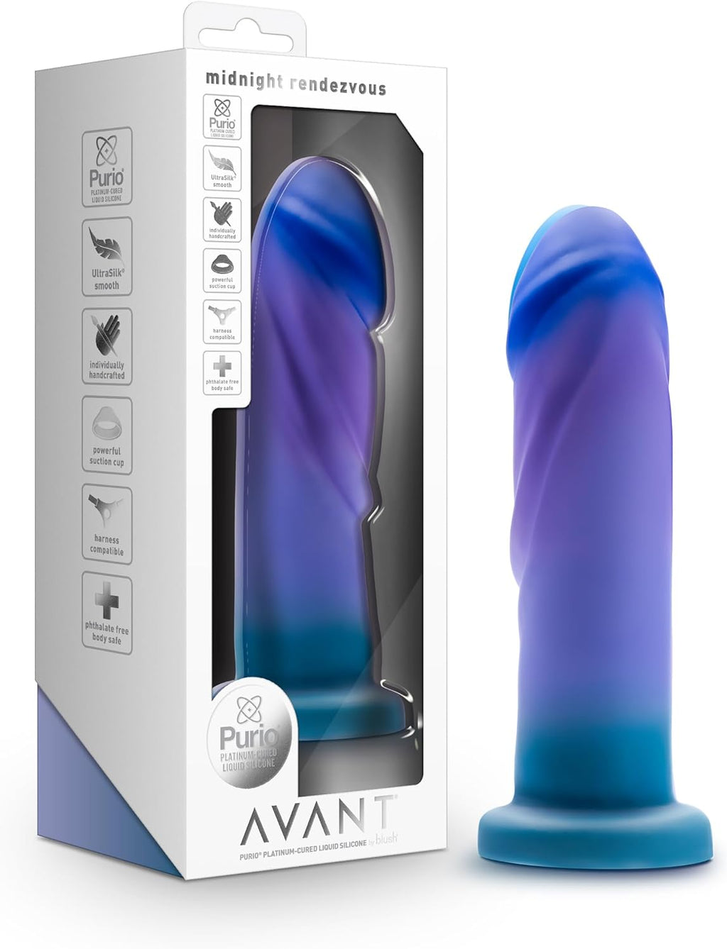 Blush Avant Sunrise Gaze Dildo ขนาด 7.5 นิ้ว – ผลิตด้วยมือจาก Purio® Liquid Silicone หุ้มด้วย UltraSilk® ผิวเรียบลื่นเหมือนผ้าซาติน – ฐานดูดสุญญากาศและใช้กับสายรัดได้ – Sherbet