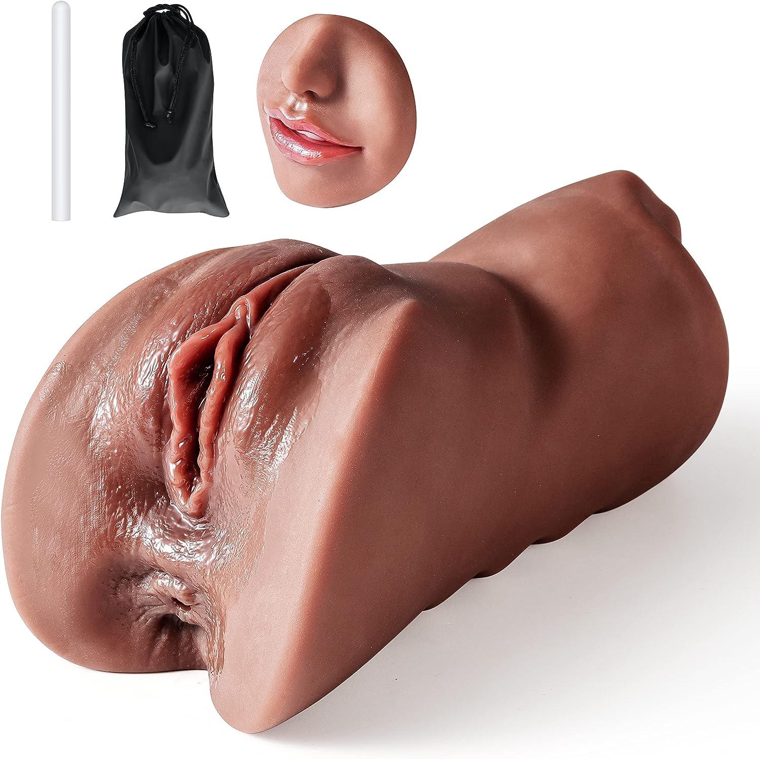 3 in 1 Male Masturbator Realistic Pocket Pussy with Drying Stick & Waterproof Storage Bag. Onahole Double-Ended Male Sex Toy Mouth Tongue Textured Vagina & Tight Anus for Men Masturbation(Clear)