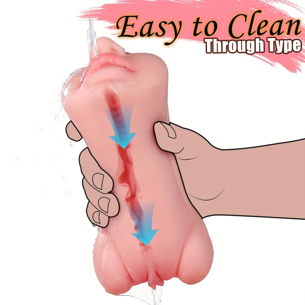 3 In 1 Pocket Pussy Male Masturbator. Double-Ended Stroker With Vagina Anus & Mouth. 3D Realistic Textured Deepthroat Blowjob Toy For Men Masturbation. Male Sex Toys With Storage Bag