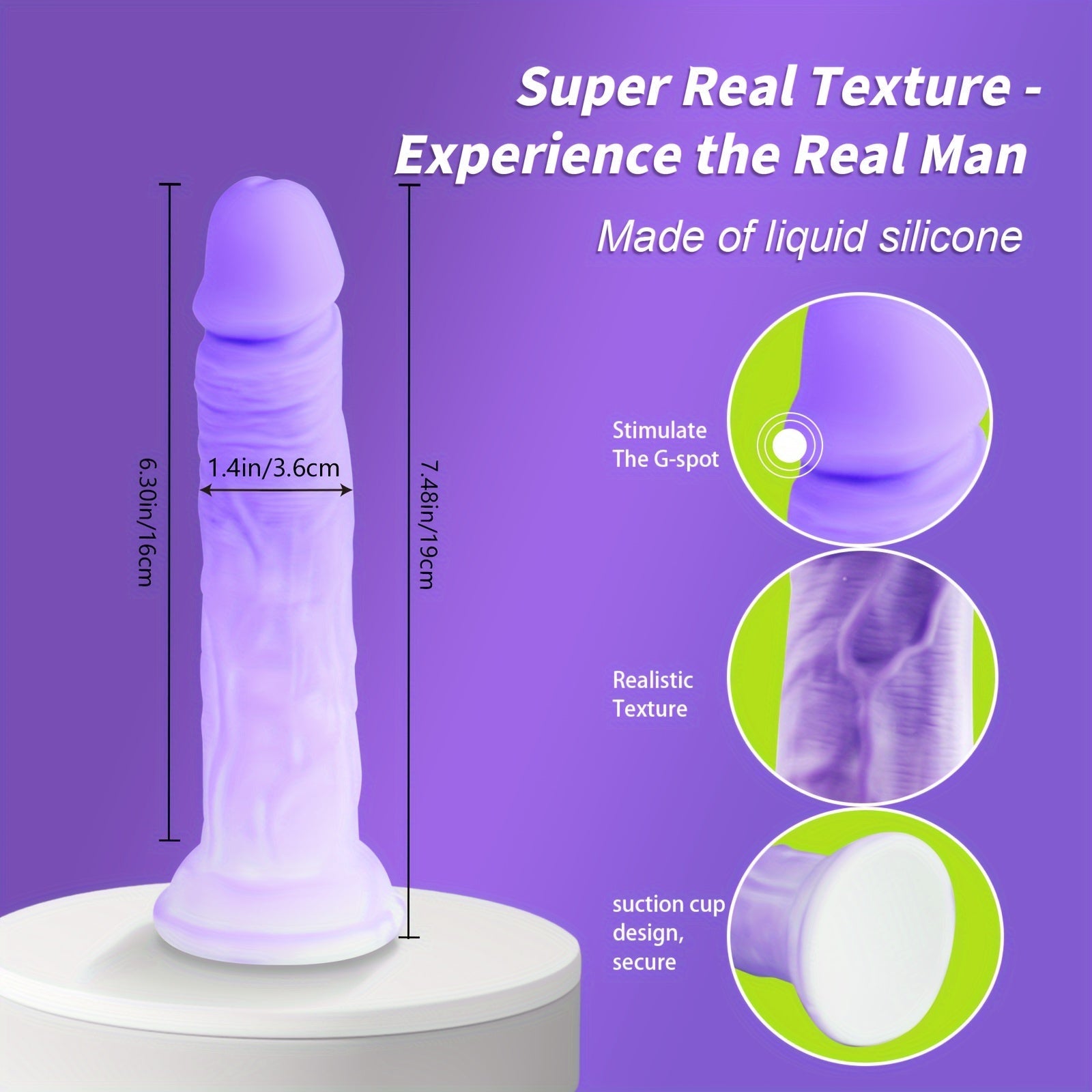 Dildo Waterproof Non-Latex Adult Sex Toy - Hands-Free Pleasure with Strong Grip for Play. Body-Safe Stimulation. Sustainable. No Power Required