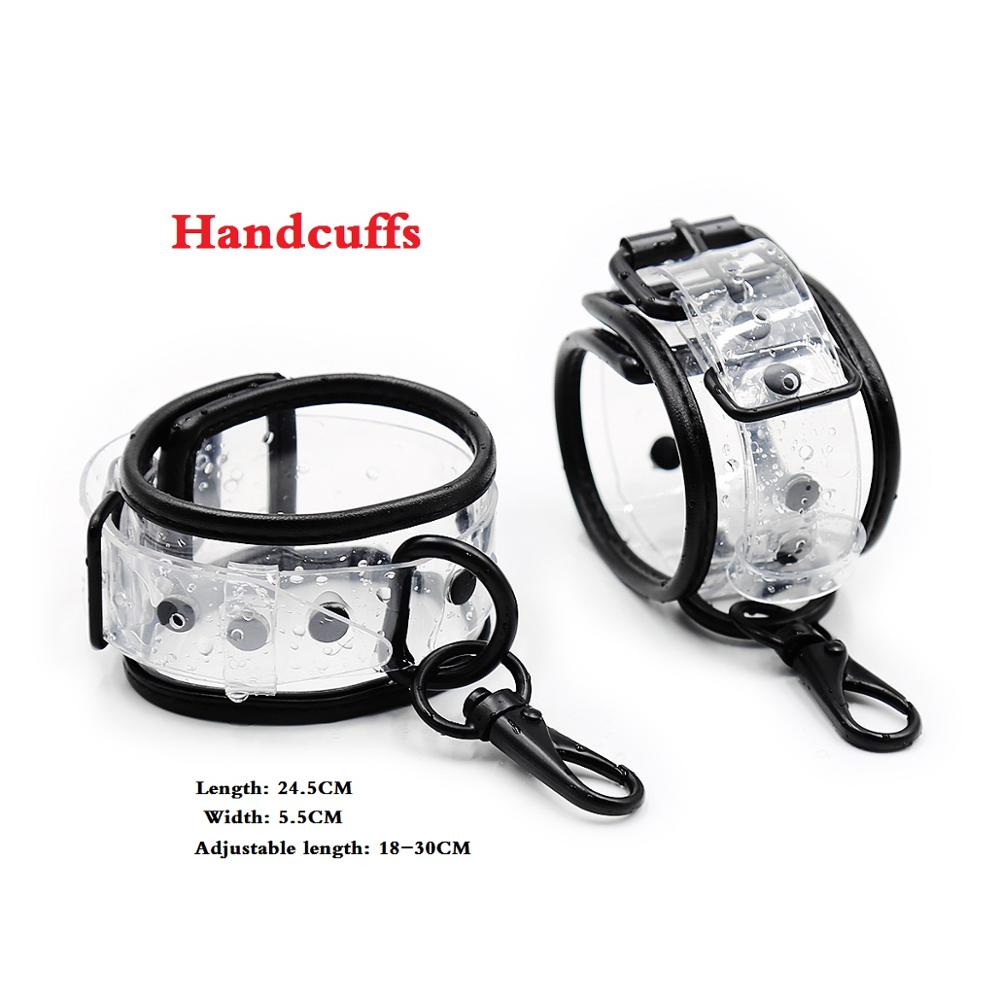 กุญแจมือข้อเท้าปกคอโซ่พันธนาการ BDSM แบบปรับได้โปร่งใส PVC ของเล่นทางเพศสำหรับคู่รัก