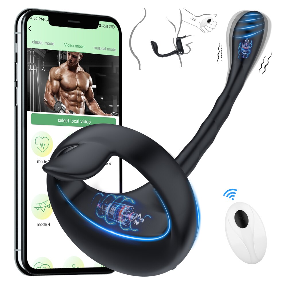 แหวนอวัยวะเพศชาย Anal Butt Plug ชายต่อมลูกหมากนวด App รีโมทคอนโทรลไร้สายระยะไกล Cockring Vibrator Masturbator ผู้ใหญ่เซ็กซ์ทอยสำหรับชาย
