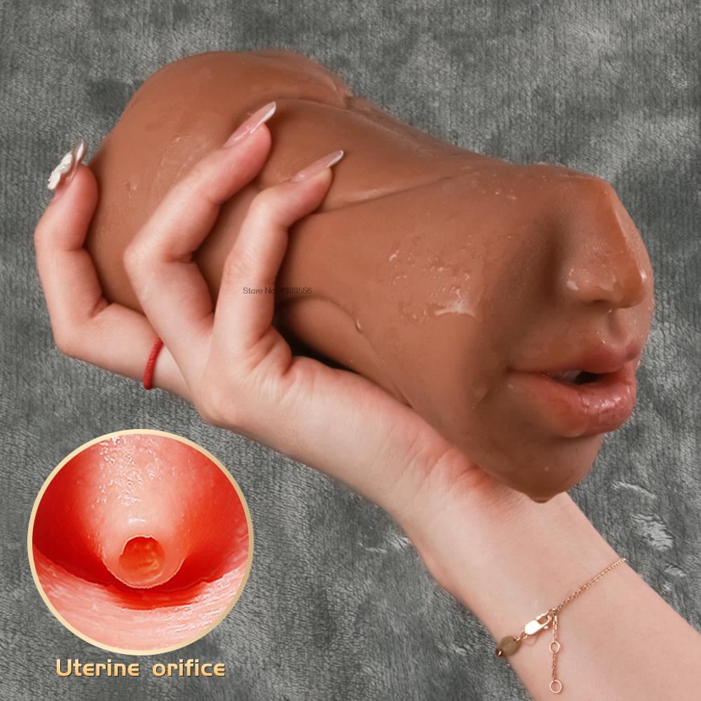 ช่องคลอด Anal อมควยของเล่นสำหรับผู้ใหญ่หีคู่มือเพศเร้าอารมณ์เครื่องที่สมจริงช่องปากด้วยลิ้นชายอวัยวะเพศชาย Masturbators