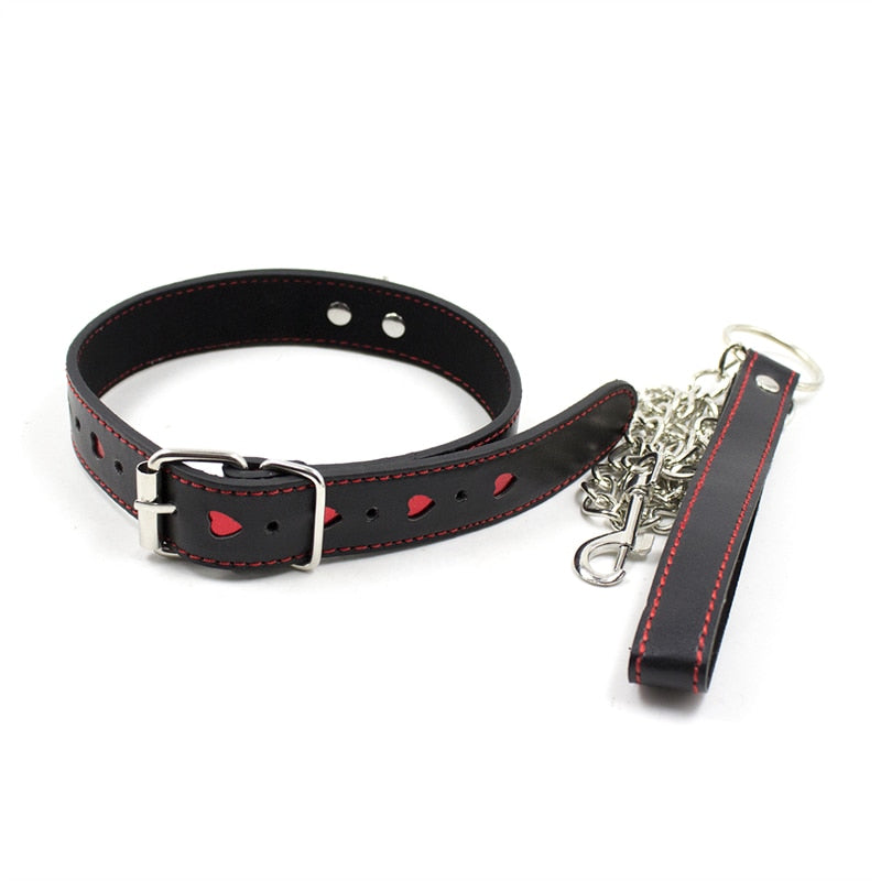 BDSM ปลอกคอโซ่หนัง PU ปรับได้พร้อมสายจูง สำหรับรัดตรึง ให้ความรู้สึกวาบหวาม สร้อยคอสำหรับเกมผู้ใหญ่สำหรับผู้หญิง ห่วงคอ ของเล่นทางเพศ
