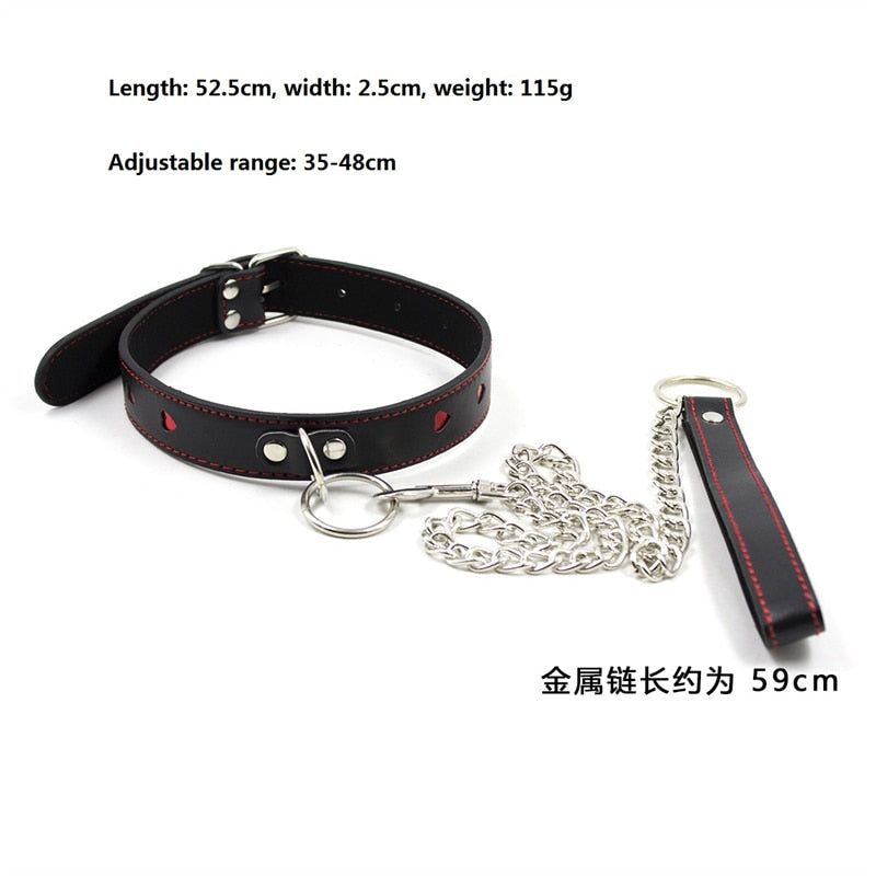 BDSM ปลอกคอโซ่หนัง PU ปรับได้พร้อมสายจูง สำหรับรัดตรึง ให้ความรู้สึกวาบหวาม สร้อยคอสำหรับเกมผู้ใหญ่สำหรับผู้หญิง ห่วงคอ ของเล่นทางเพศ