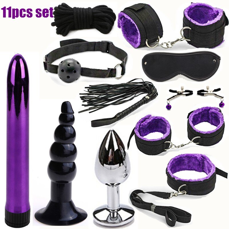 BDSM Erotic Toy Set Sexy Toys Adult Games Sex Bondage Restraint.Handcuffs Nipple Clamp Whip Collar Sex Toys for Couples