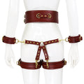 BDSM Sex Toy PU Leather Bondage Set Include Handcuffs.Belt. Legcuffs. Center Connection. Adult Toys Sex Bondage Toys for Women