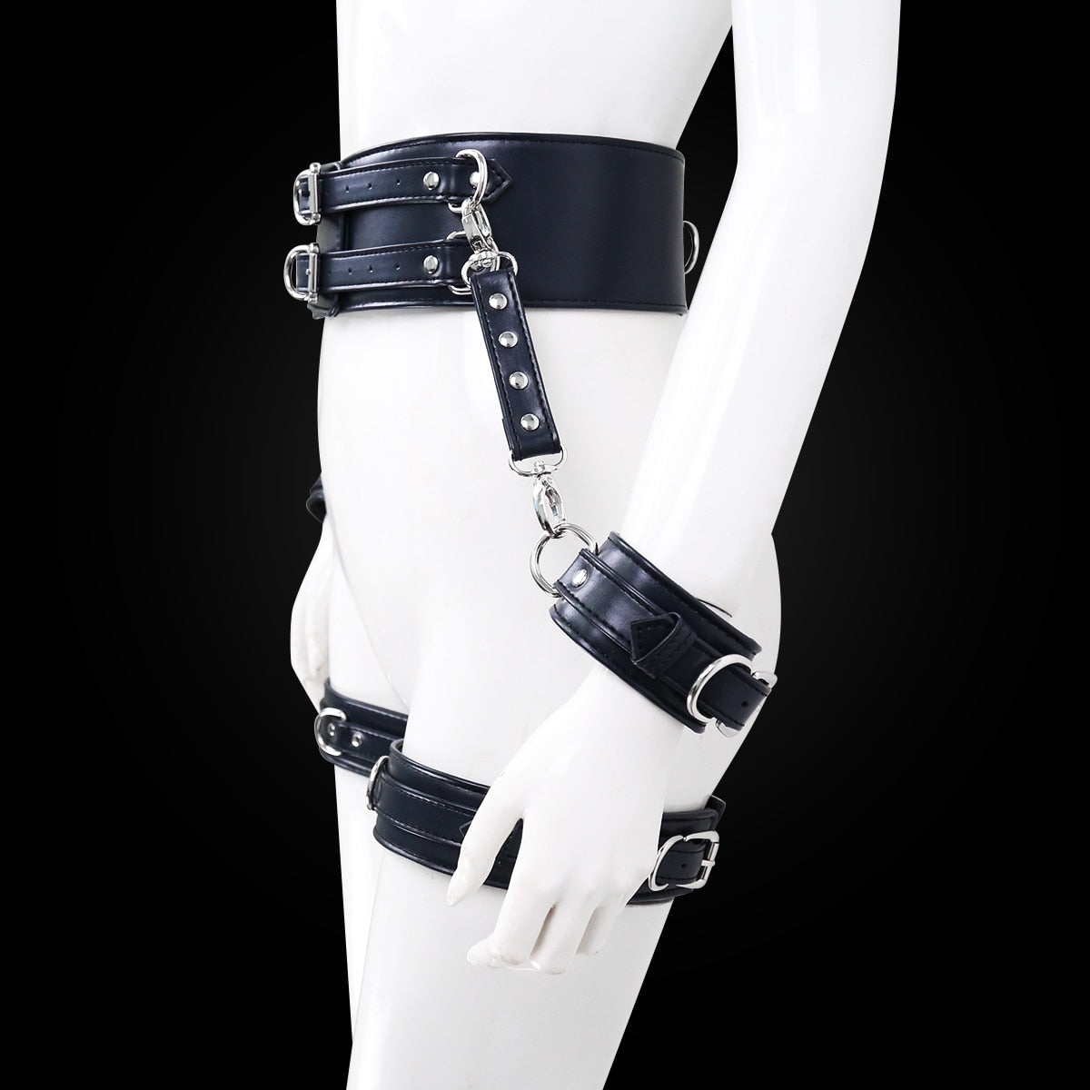 BDSM Sex Toy PU Leather Bondage Set Include Handcuffs.Belt. Legcuffs. Center Connection. Adult Toys Sex Bondage Toys for Women