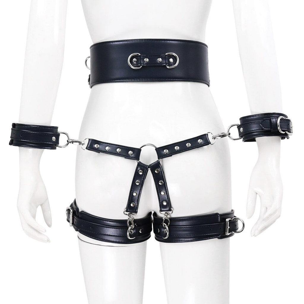 BDSM Sex Toy PU Leather Bondage Set Include Handcuffs.Belt. Legcuffs. Center Connection. Adult Toys Sex Bondage Toys for Women