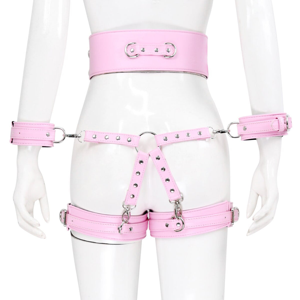 BDSM Sex Toy PU Leather Bondage Set Include Handcuffs.Belt. Legcuffs. Center Connection. Adult Toys Sex Bondage Toys for Women