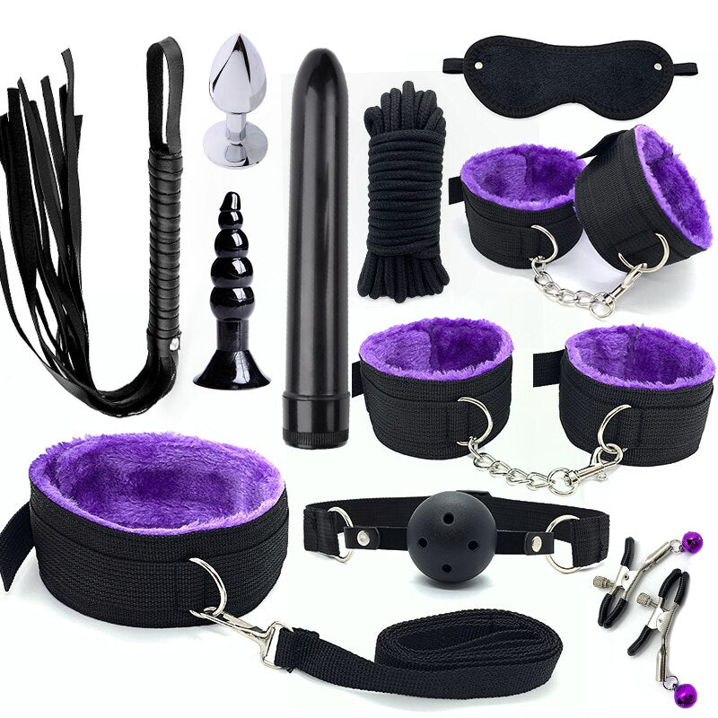 Bondage BDSM Kits Exotic Rope Play Sex Products for Adults Games Handcuffs Sexy Plush Toy for Couples Exotic Accessories 11pcs