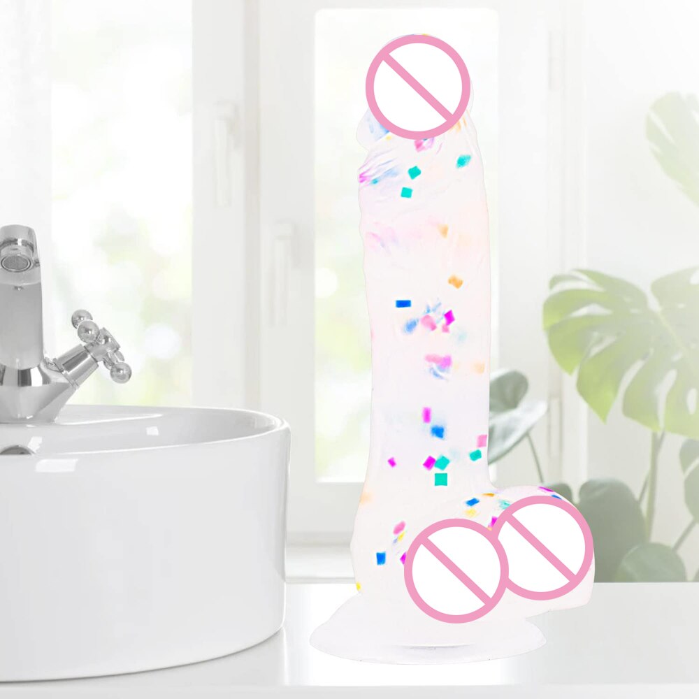 Confetti Dildo ที่สมจริงซิลิโคน Dildo.พร้อมถ้วยดูดสำหรับแฮนด์ฟรีเล่นฟรี.สมจริง Penis สำหรับสตรีและคู่