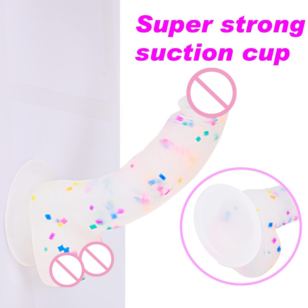Confetti Dildo ที่สมจริงซิลิโคน Dildo.พร้อมถ้วยดูดสำหรับแฮนด์ฟรีเล่นฟรี.สมจริง Penis สำหรับสตรีและคู่