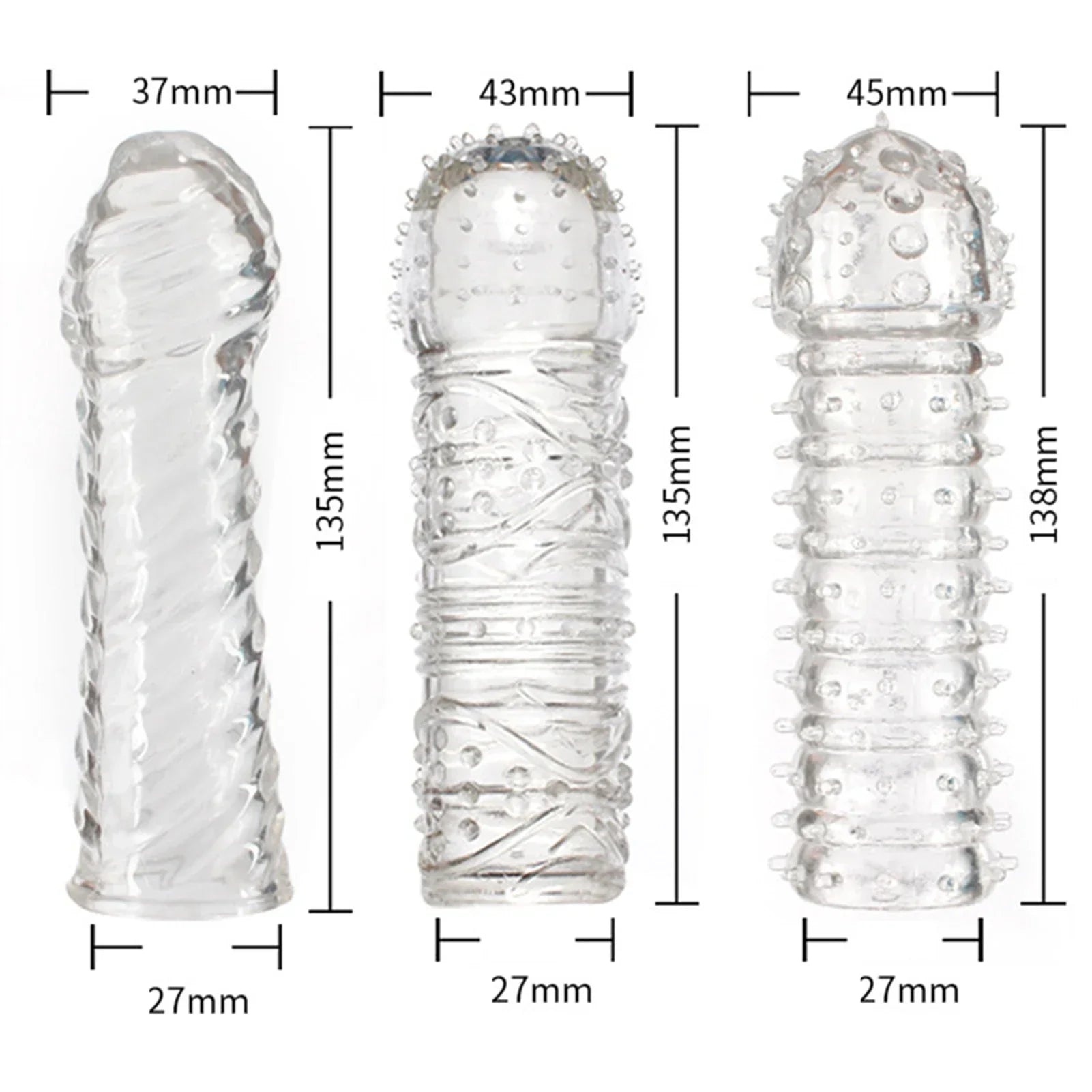Crystal Ribbed Spikes Dick Extender Penis Enlargement Sleeve Condoms Adult Toys Resuable Condoms G Spot Stimulation Penis Sleeve
