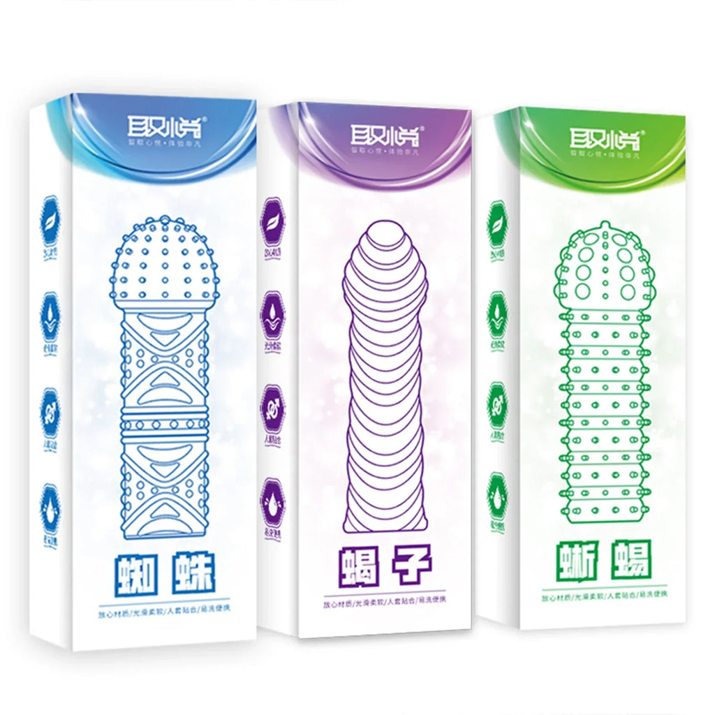 Crystal Ribbed Spikes Dick Extender Penis Enlargement Sleeve Condoms Adult Toys Resuable Condoms G Spot Stimulation Penis Sleeve
