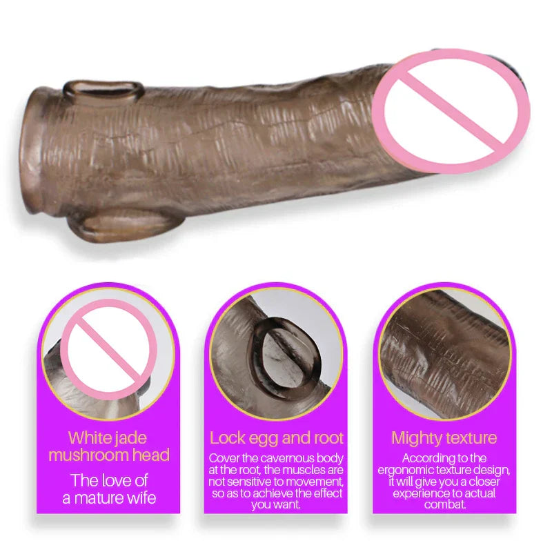 Delay Ejaculation Reusable Penile Extension Sleeve Condom 2 Sizes Cock Ring Male Enlargement For Adult Men Dildo Enhancer Sex