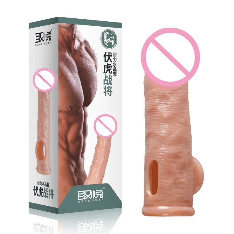 Delay Ejaculation Reusable Penile Extension Sleeve Condom 2 Sizes Cock Ring Male Enlargement For Adult Men Dildo Enhancer Sex